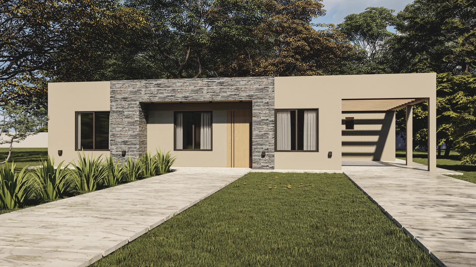 Render de fachada del modelo Atlanta, línea Evolución
