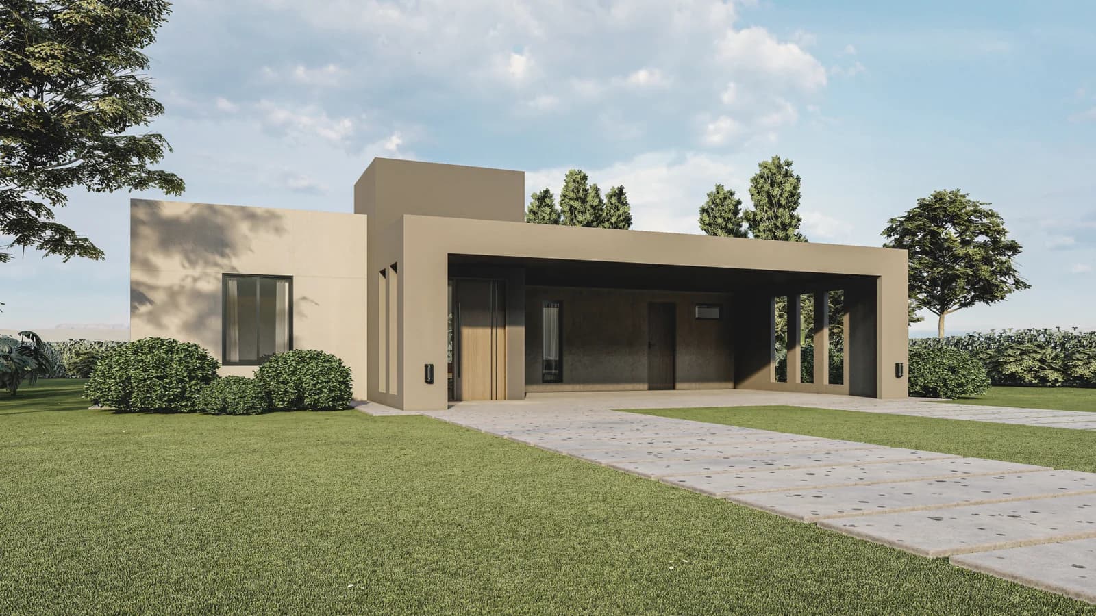 Render de fachada del modelo Georgia, línea Evolución