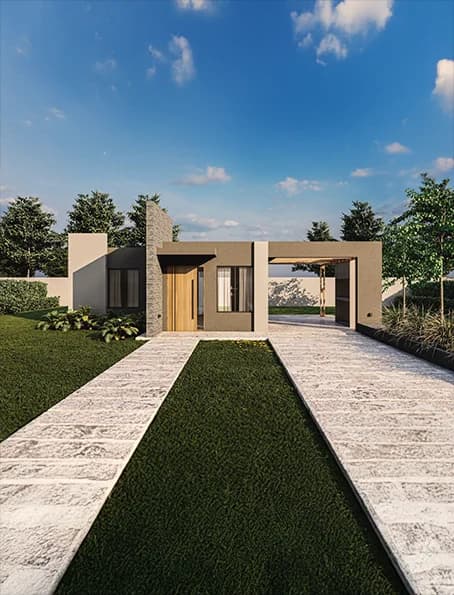 Render de fachada del modelo Oklahoma, línea Evolución