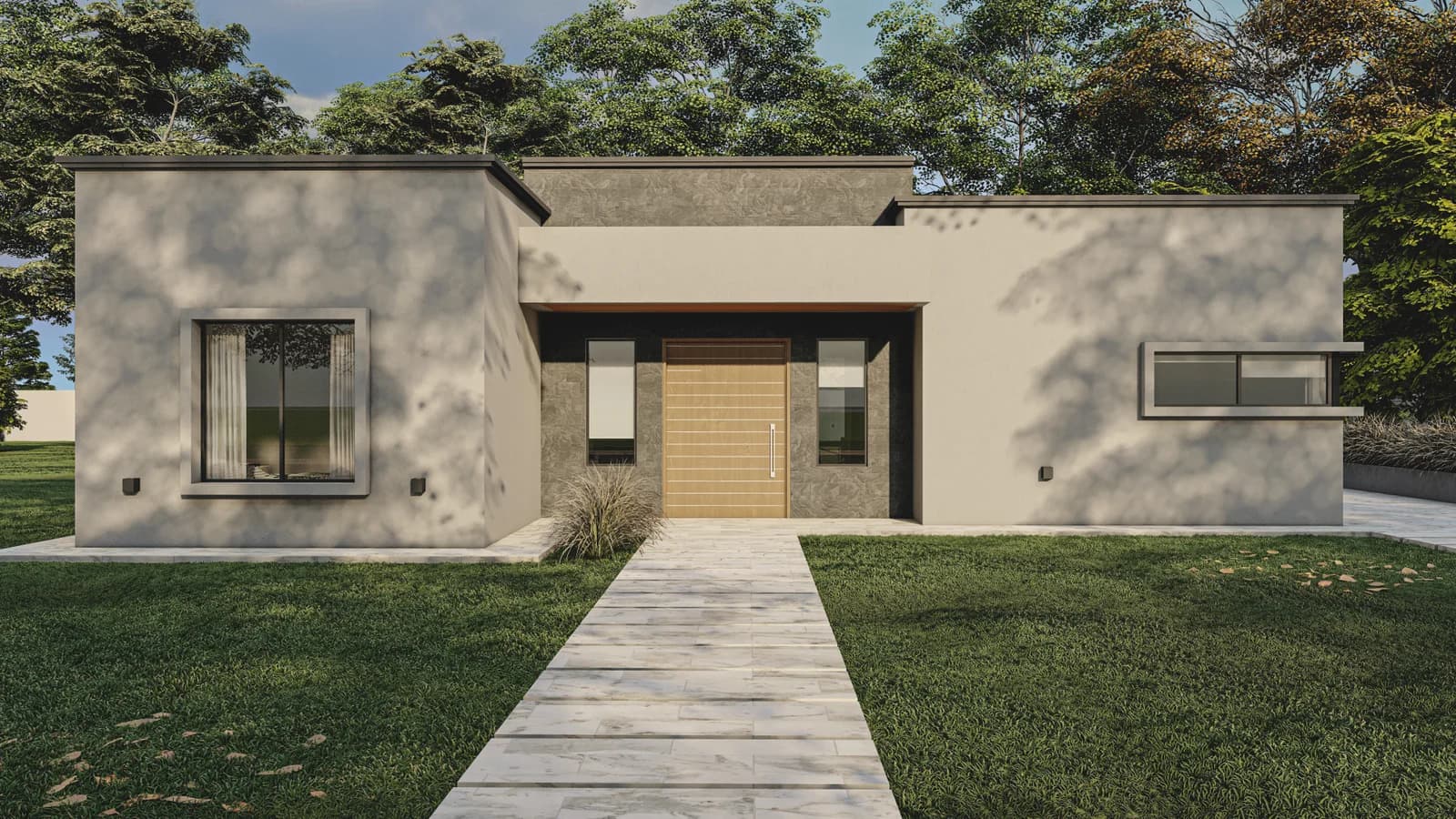 Render de fachada del modelo Richmond, línea Evolución