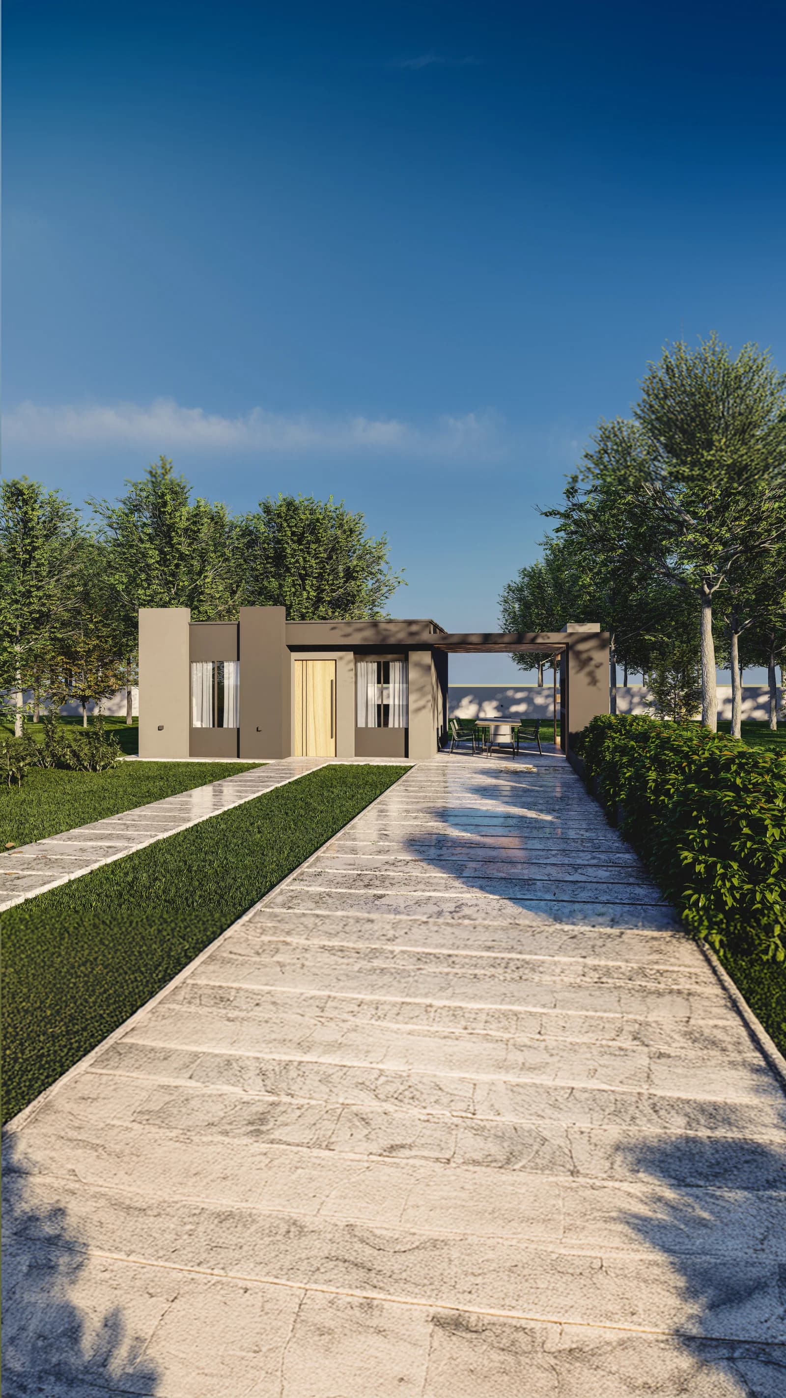 Render de fachada del modelo Alaska, línea Evolución