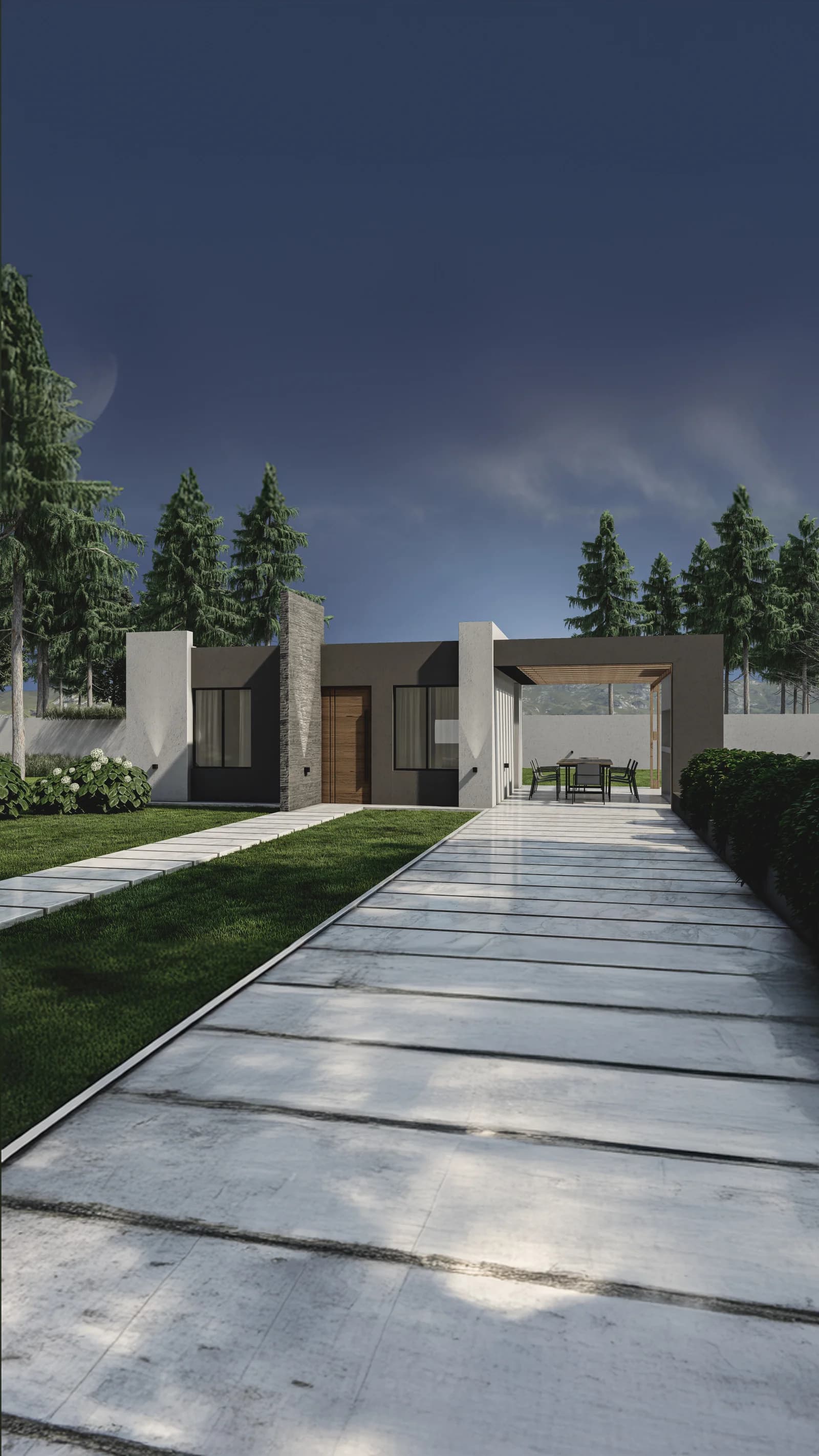 Render de fachada del modelo Kansas, línea Evolución