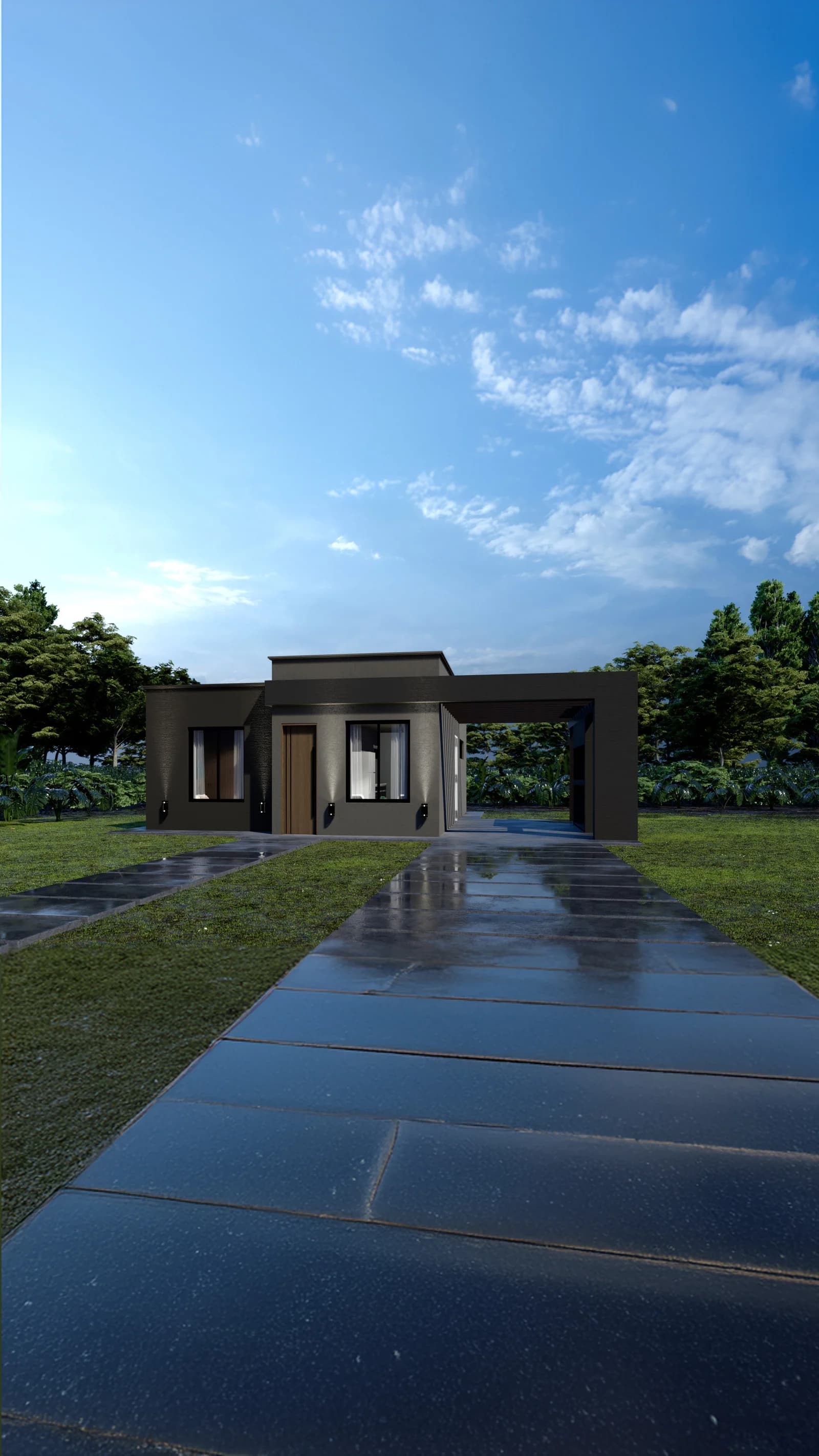 Render de fachada del modelo Montana, línea Evolución