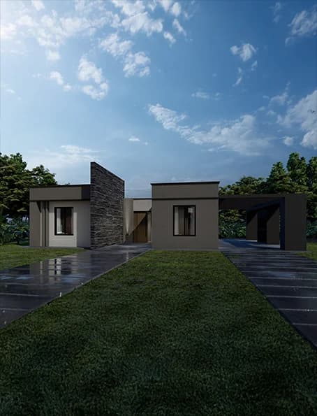 Render de fachada del modelo Oregon, línea Evolución