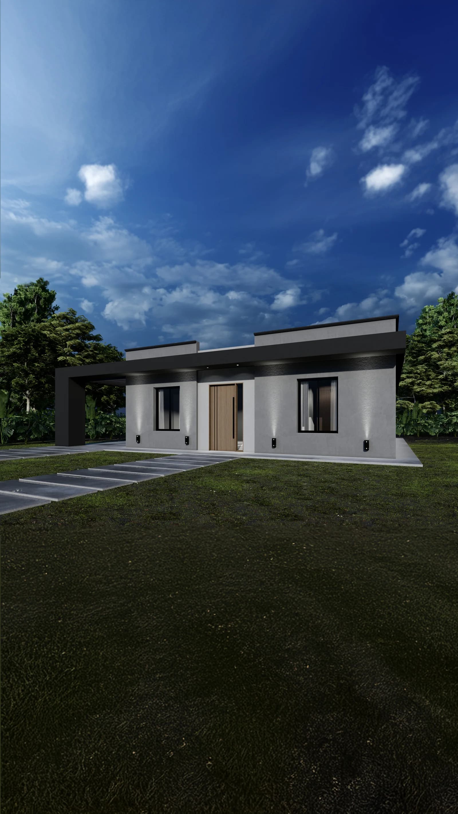 Render de fachada del modelo Washington, línea Evolución